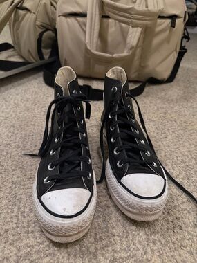 Black High-Top Canvas Sneakers with White Toe Cap